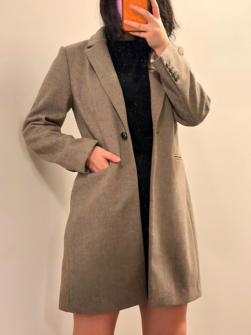 Ann Taylor Factory Checkered Long Blazer Brown XS Like New